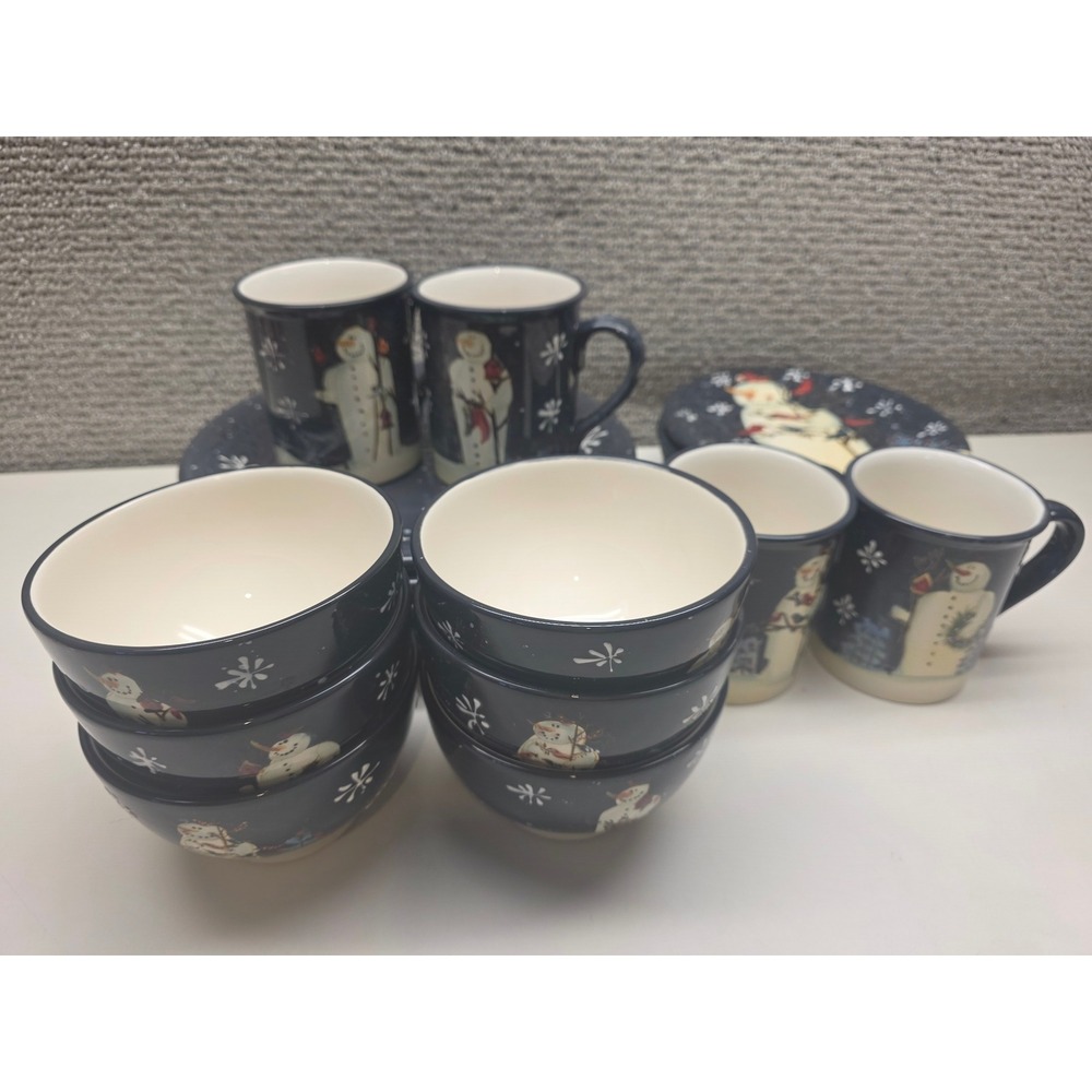 Certified International Mary Beth Baxter Snowman Navy Blue 22pc Dinnerware Set